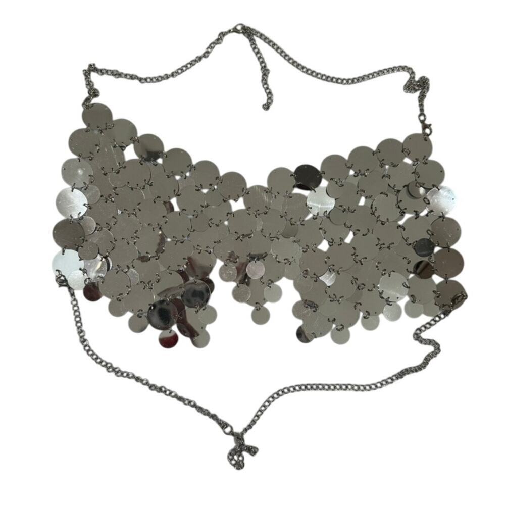 Women's Sequin Bra Chain in Silver, Size OS​​​